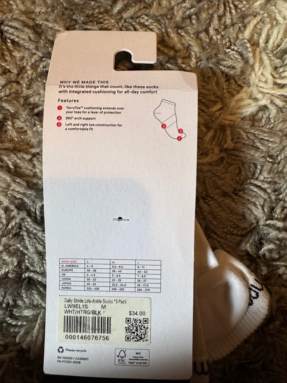 lululemon athletica Daily Essentials Ankle Socks - White (3-Pack)